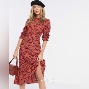 Nobody’s Child Red Floral Maxi Dress with Puff Sleeves Women’s Size 2 Small